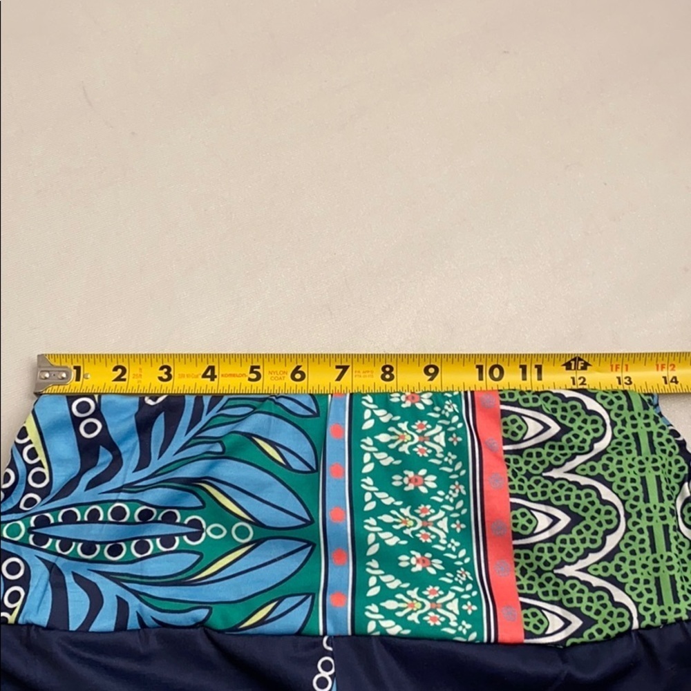 Multicolor navy blue pattern stretch palazzo pants L - Picture 4 of 10
